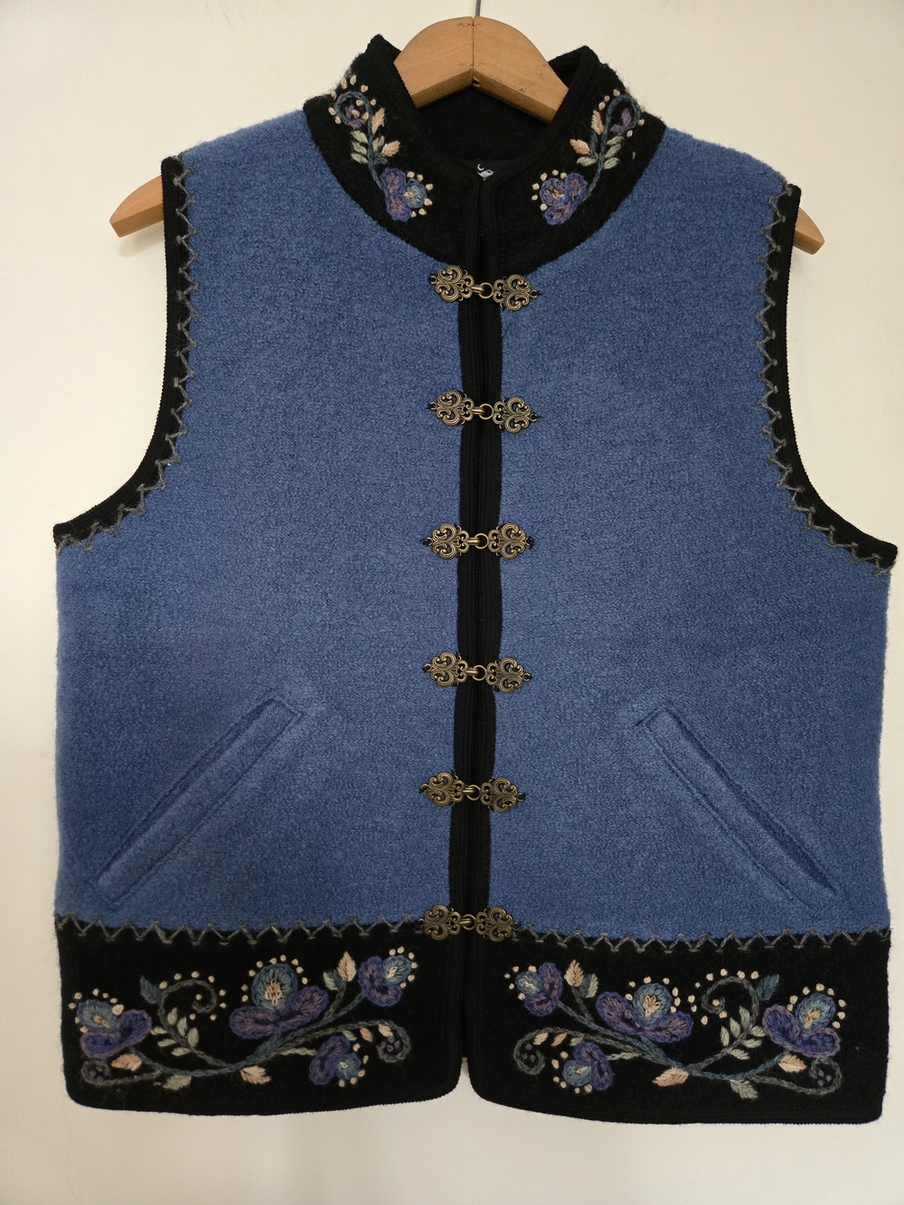 Blue Embroidered Women’s Vest with Decorative Frog Closures - Picture 2 of 13